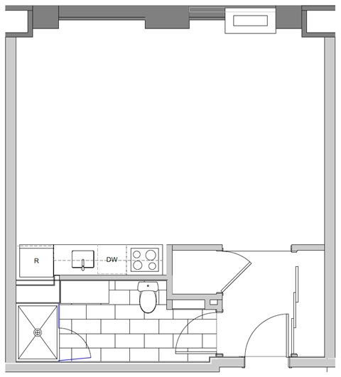 Floor plan for studio, 1 bath, 558 sqft